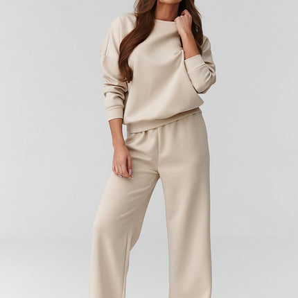 Women One Size Set With Long Sleeve Loose Blouse And Wide Leg Trousers - Très Elite