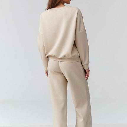 Women One Size Set With Long Sleeve Loose Blouse And Wide Leg Trousers - Très Elite