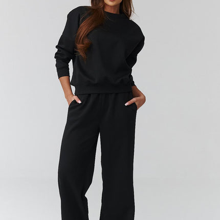 Women One Size Set With Long Sleeve Loose Blouse And Wide Leg Trousers - Très Elite