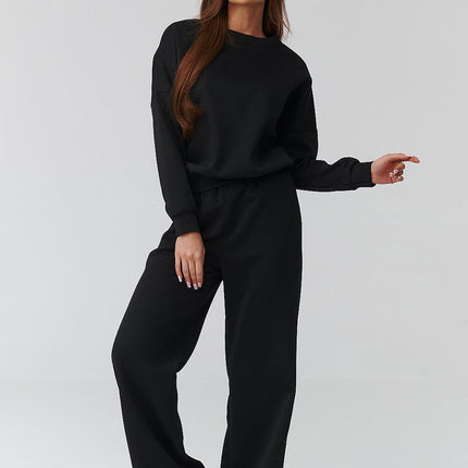 Women One Size Set With Long Sleeve Loose Blouse And Wide Leg Trousers - Très Elite