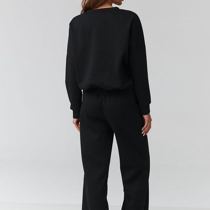 Women One Size Set With Long Sleeve Loose Blouse And Wide Leg Trousers - Très Elite