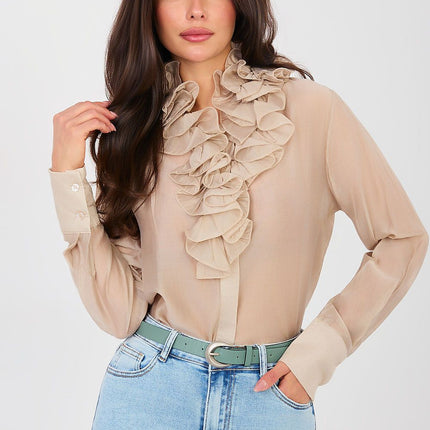 Women's Translucent Long Sleeve Shirt Tencel Polyester Blend - Très Elite