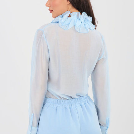 Women's Translucent Long Sleeve Shirt Tencel Polyester Blend - Très Elite
