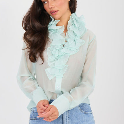 Women's Translucent Long Sleeve Shirt Tencel Polyester Blend - Très Elite