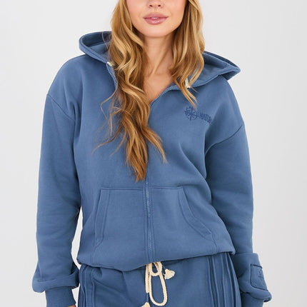 Womens Zip Up Hooded Sweatshirt With Pockets Cotton Elastane Blend - Très Elite