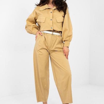 Women Carrot Cut Trousers High Waist Seven Eighths Length Cotton Elastane - Très Elite