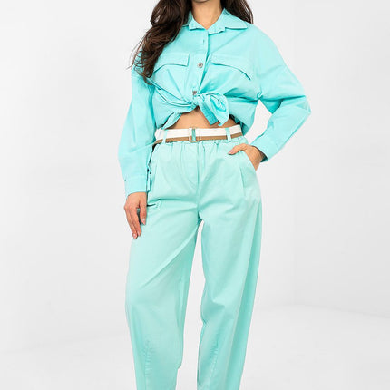 Women Carrot Cut Trousers High Waist Seven Eighths Length Cotton Elastane - Très Elite