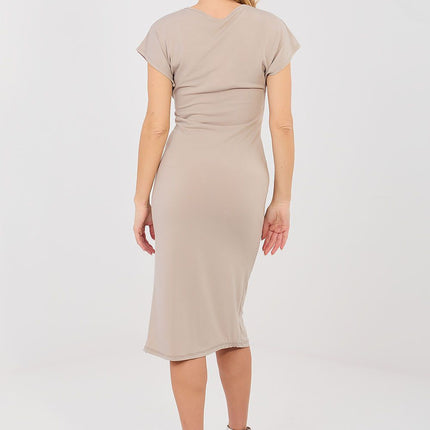 Elegant Polyester Viscose Blend Pencil Cocktail Dress With Draped Front - Très Elite