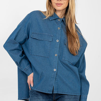 Womens Denim Shirt Long Sleeve Loose Fit for Everyday Wear - Très Elite