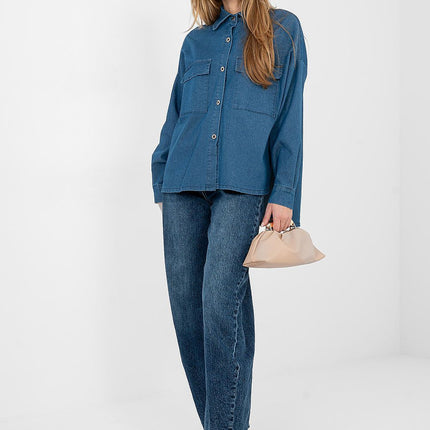 Womens Denim Shirt Long Sleeve Loose Fit for Everyday Wear - Très Elite
