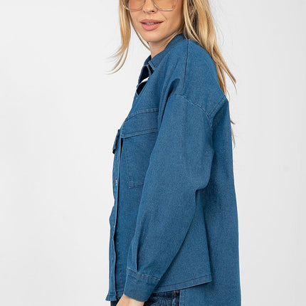 Womens Denim Shirt Long Sleeve Loose Fit for Everyday Wear - Très Elite