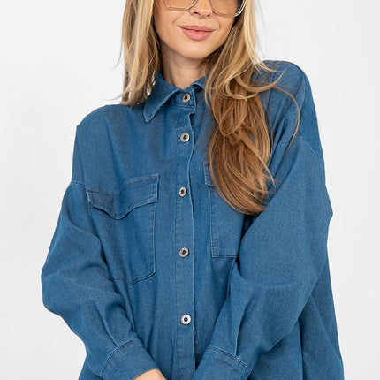 Womens Denim Shirt Long Sleeve Loose Fit for Everyday Wear - Très Elite