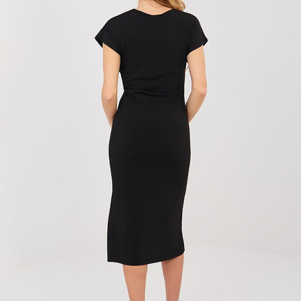 Elegant Polyester Viscose Blend Pencil Cocktail Dress With Draped Front - Très Elite