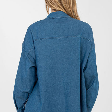 Womens Denim Shirt Long Sleeve Loose Fit for Everyday Wear - Très Elite