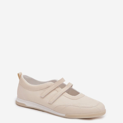 Women's Sporty Eco Leather Ballet Flats With Instep Straps Lightweight - Très Elite