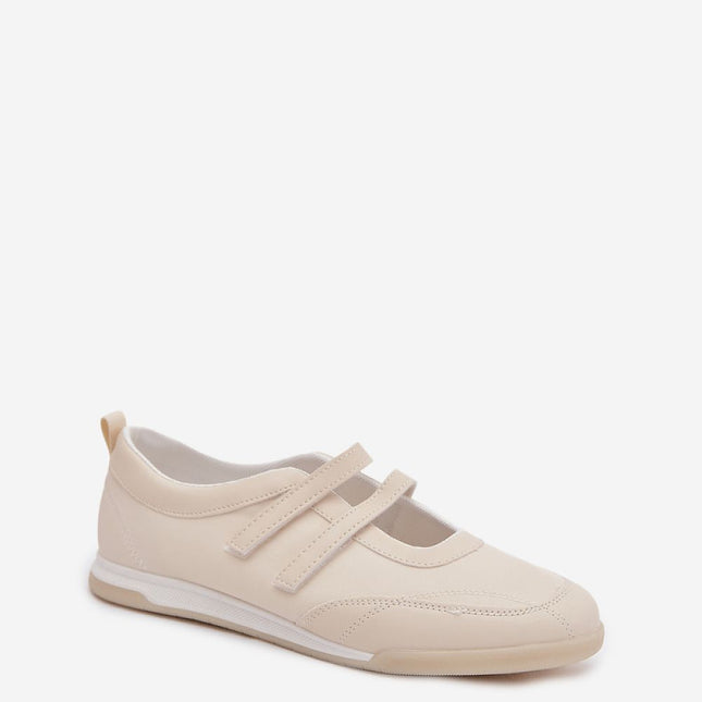 Women's Sporty Eco Leather Ballet Flats With Instep Straps Lightweight - Très Elite