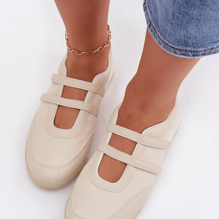 Women's Sporty Eco Leather Ballet Flats With Instep Straps Lightweight - Très Elite