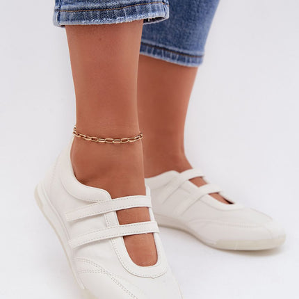 Women's Sporty Eco Leather Ballet Flats With Instep Straps Lightweight - Très Elite
