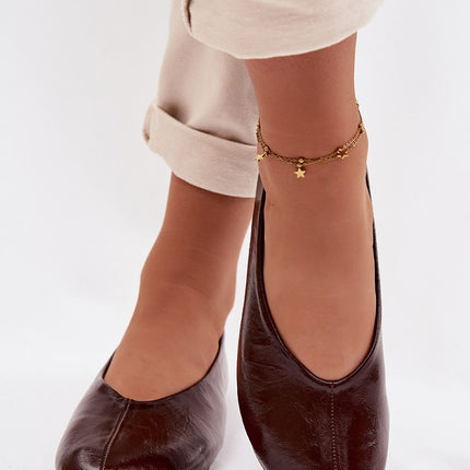 Women's Patent Eco Leather Ballet Flats With Decorative Stitching - Très Elite