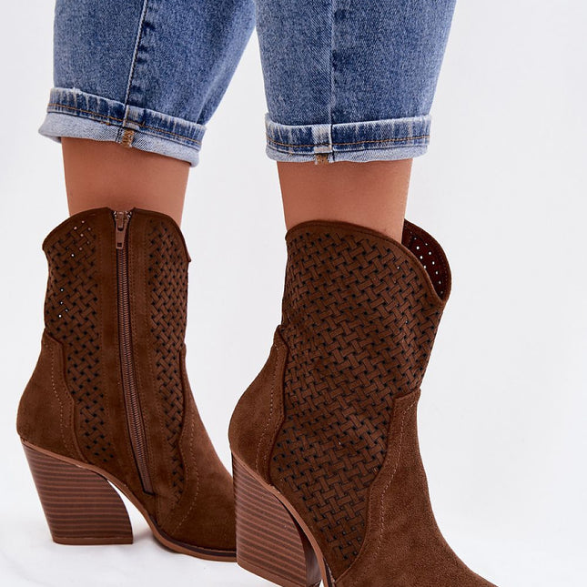 Womens Eco Suede Ankle Boots With Lace Finish And Truncated Heel - Très Elite