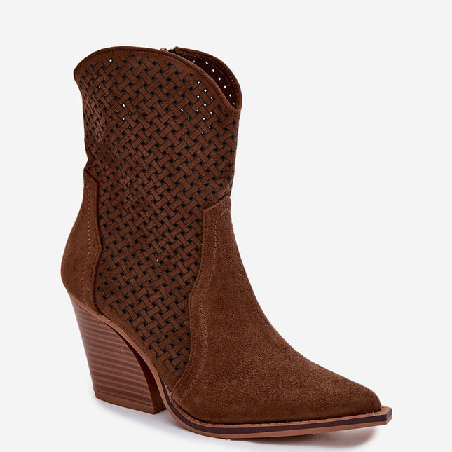 Womens Eco Suede Ankle Boots With Lace Finish And Truncated Heel - Très Elite