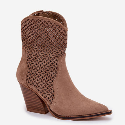 Womens Eco Suede Ankle Boots With Lace Finish And Truncated Heel - Très Elite