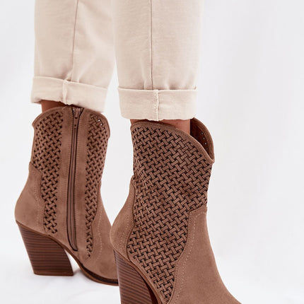 Womens Eco Suede Ankle Boots With Lace Finish And Truncated Heel - Très Elite