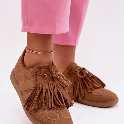 Women's Eco-Suede Sneakers With Removable Fringe Details And Foam Insole - Très Elite
