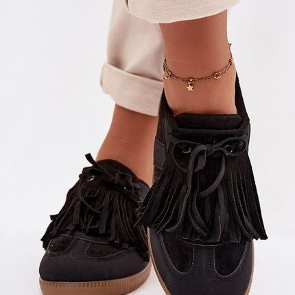 Women's Eco-Suede Sneakers With Removable Fringe Details And Foam Insole - Très Elite