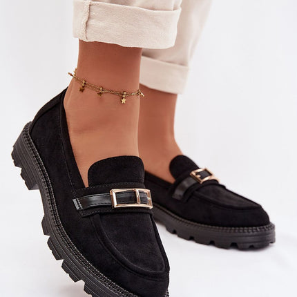 Women Moccasins Eco Suede With Gold Buckle Strap And Eco Leather Insole - Très Elite