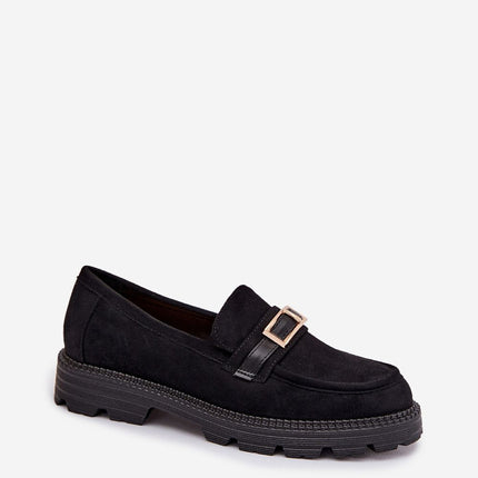 Women Moccasins Eco Suede With Gold Buckle Strap And Eco Leather Insole - Très Elite