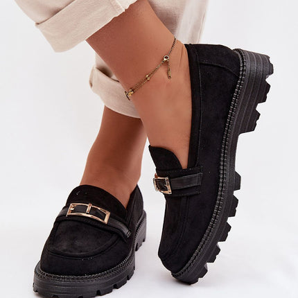 Women Moccasins Eco Suede With Gold Buckle Strap And Eco Leather Insole - Très Elite