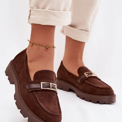Women Moccasins Eco Suede With Gold Buckle Strap And Eco Leather Insole - Très Elite