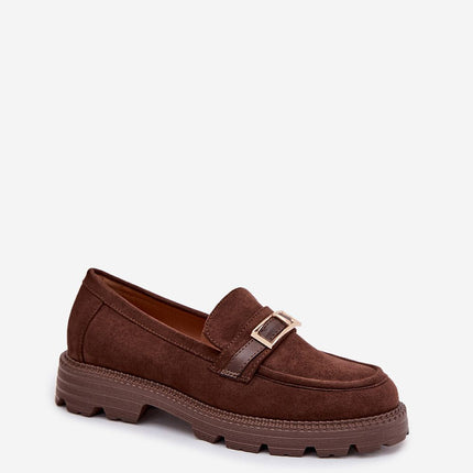 Women Moccasins Eco Suede With Gold Buckle Strap And Eco Leather Insole - Très Elite