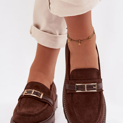 Women Moccasins Eco Suede With Gold Buckle Strap And Eco Leather Insole - Très Elite