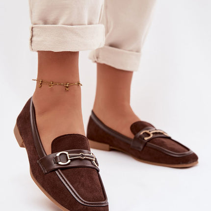 Classic Eco Suede Womens Loafers With Front Strap Decorative Detail - Très Elite