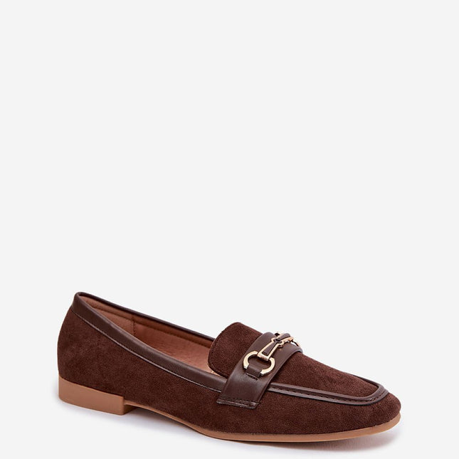Classic Eco Suede Womens Loafers With Front Strap Decorative Detail - Très Elite