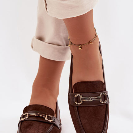 Classic Eco Suede Womens Loafers With Front Strap Decorative Detail - Très Elite