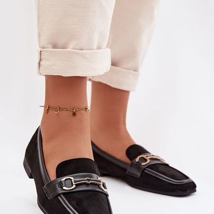 Classic Eco Suede Womens Loafers With Front Strap Decorative Detail - Très Elite