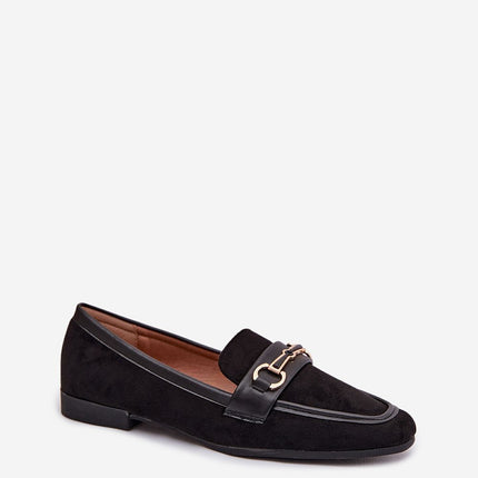 Classic Eco Suede Womens Loafers With Front Strap Decorative Detail - Très Elite
