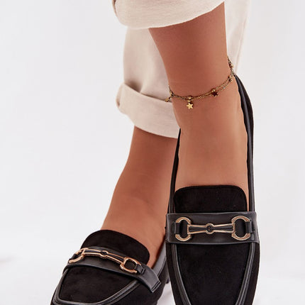 Classic Eco Suede Womens Loafers With Front Strap Decorative Detail - Très Elite