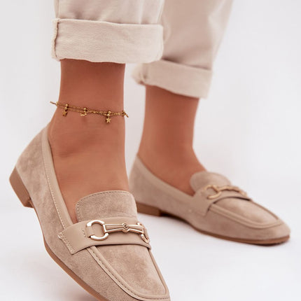 Classic Eco Suede Womens Loafers With Front Strap Decorative Detail - Très Elite