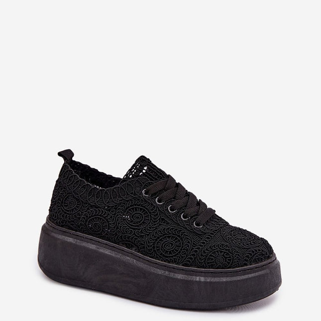 Women Openwork Crocheted Sneakers With Platform Sole And Soft Insole - Très Elite