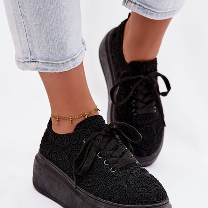 Women Openwork Crocheted Sneakers With Platform Sole And Soft Insole - Très Elite