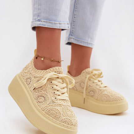 Women Openwork Crocheted Sneakers With Platform Sole And Soft Insole - Très Elite