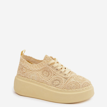 Women Openwork Crocheted Sneakers With Platform Sole And Soft Insole - Très Elite