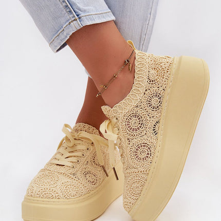 Women Openwork Crocheted Sneakers With Platform Sole And Soft Insole - Très Elite