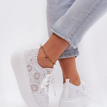 Women Openwork Crocheted Sneakers With Platform Sole And Soft Insole - Très Elite