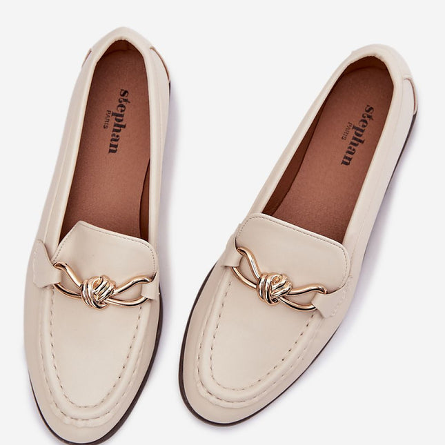 Eco Leather Womens Loafers With Gold Front Detail For Everyday Comfort - Très Elite