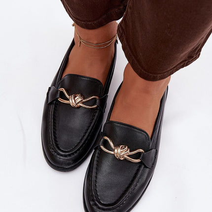 Eco Leather Womens Loafers With Gold Front Detail For Everyday Comfort - Très Elite